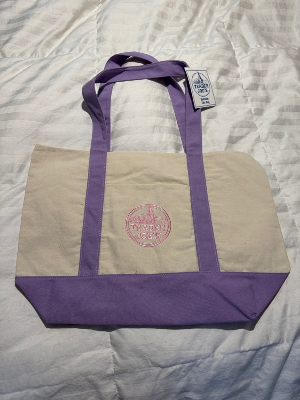 Lavender Trim Canvas Tote Bag